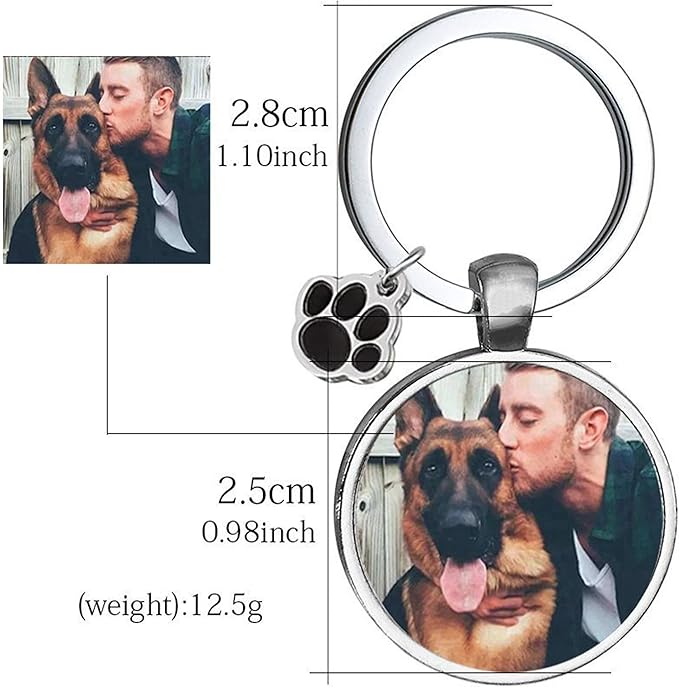 Custom Pet Photo Keychain Personalized Photo Pawprint Dog Tag Keychain Engraved Keyring Animal Pet Lover