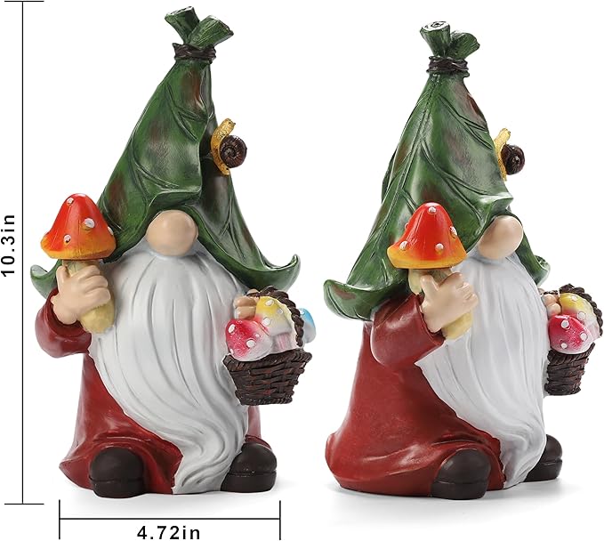 Gnome Solar Garden Statue with 3 LED Lights, Mushroom-Picking Gnome Statue Outdoor Decor for Patio, Yard, Balcony, Lawn Ornament, Unique Gift for Mom, Grandma Christmas, Valentines Day Decorations