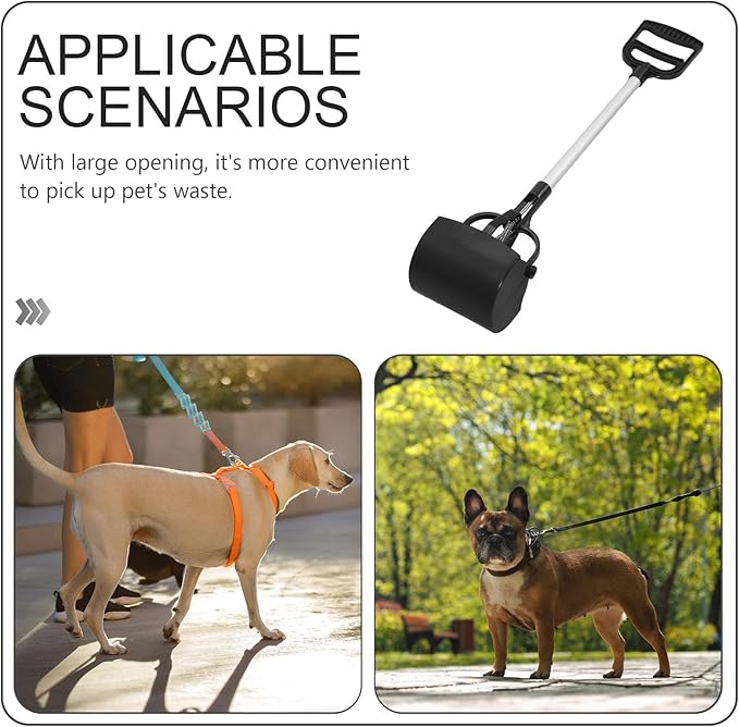 NUOBESTY Long Handle Pet Poop Scoop and Dog Litter Picker, Black Plastic Outdoor Pet Waste Cleaning Tool for Dogs and Cats, Lightweight Pooper Scooper for Yard and Travel Use Random Color