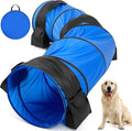 28 in 10 Foot Blue Extra Large Dog Agility Tunnel with Sandbags Dogs Agility Training Equipment Tunnel with 3 Pack Sandbags Carry Bag and 4 Ground Spikes for All Medium and Large Dogs
