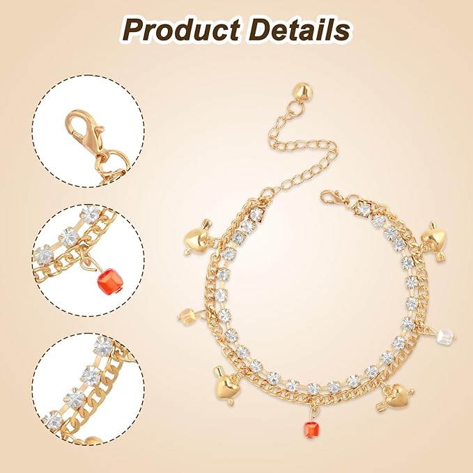 HOWWFALY Dog Collar and Cat Chain Necklace Stainless Steel Adjustable 18K Gold Heart-Shaped Rhinestone Necklace with Bell Accessory for Small Pets Cats Kitten Puppy