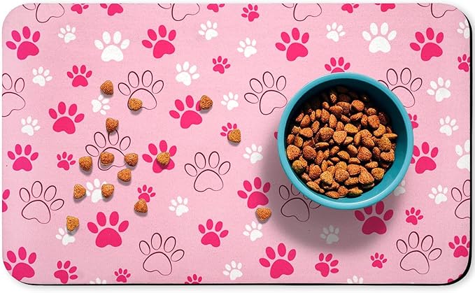 Dog Food Mat, Absorbent Water Bowl Mats Cat Pet Feeding Placemats Pink 24 * 32 inch