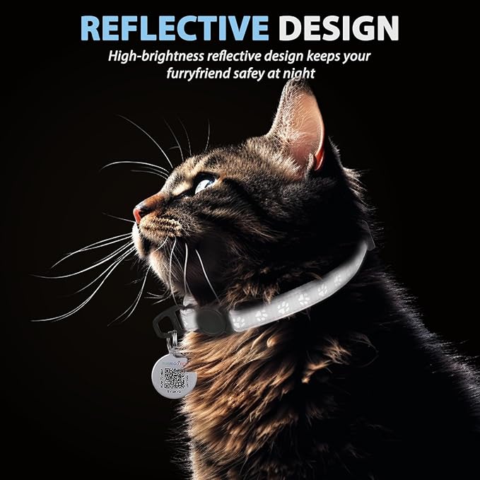 Cat Collar Breakaway with QR Code Name Tag, Reflective Kitten Collars with Bell, Cat ID Tag Personalized, Ultra-Durable, Adjustable, Quick Release, Fits Most Girl Boy Small Large Cats (Grey,8-13.3'')