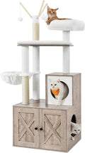 Feandrea Cat Tree with Litter Box Enclosure, 59-Inch Modern Cat Tower, 2-in-1 Condo with Scratching Posts, Washable Removable Cushion, Greige UPCT113G01