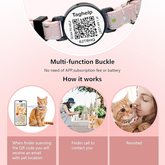QR Code Breakaway Cat Collar 2-Pack, Safety Collar with Online Pet ID Profile, Flower Bell Collars for Lost Cat Prevention,Ideal for Girl Cats Boy Cats(Yellow&Green)