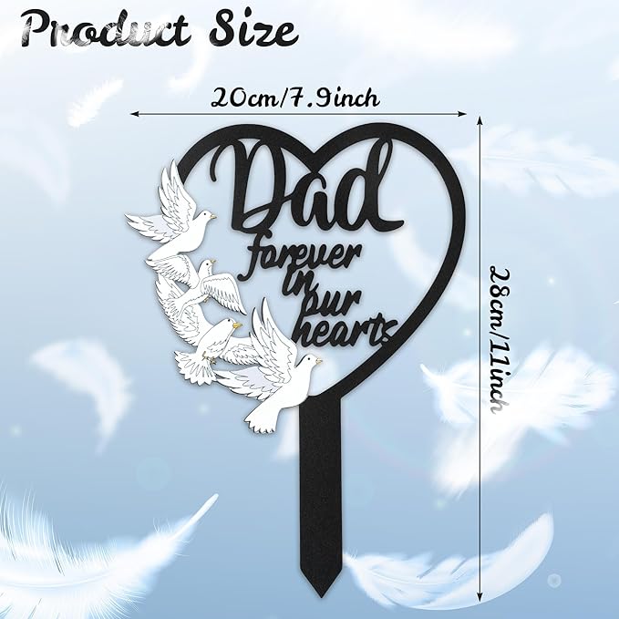BUoonyer Stake Graves Cemetery Decorations - Dad Metal Memorial Grave Markers, Father Heart Graveyard Sympathy Plaque, Dove Remembrance Graveside Burial Decor Sign for Outside Yard Garden