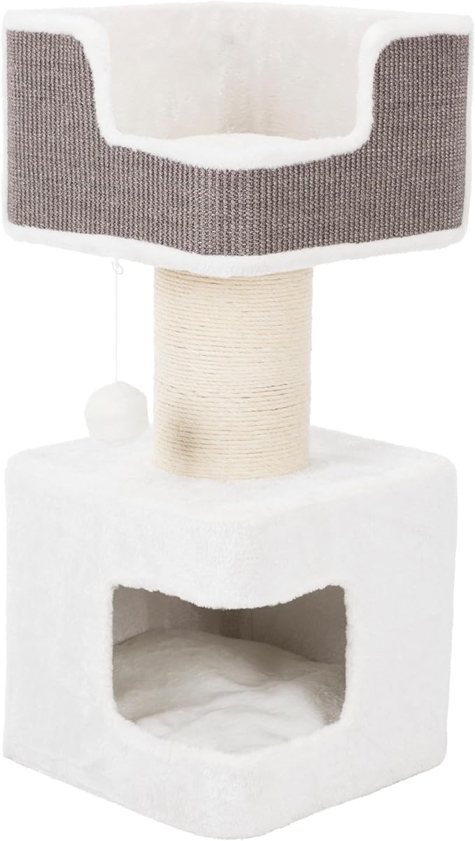 Trixie Ava Cat Tree – Cat Tower with Condo & Thick Scratching Post, Includes Removable Cushions – Indoor Cat Furniture for Scratching & Climbing – Gray, 16.5" x 16.5" x 33.9"