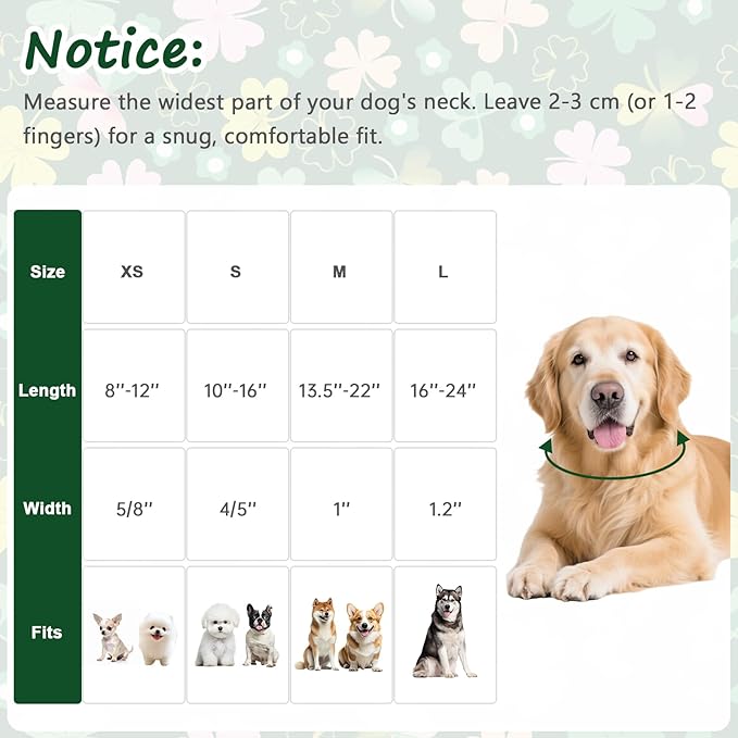 St. Patrick's Day Dog Collar,Green Clover Lucky Shamrock Puppy Collar,Adjustable Spring Cotton Collars Gifts for Small Medium Large Dogs,Dog Accessories M