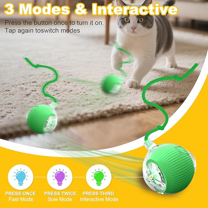 2-Pack Interactive Cat Toys Ball for indoor Cats＆Dog,Automatic Cat Toy 360° Auto-Rotation Smart Obstacle Avoidance,Includes 4 Cat Spiral Spring,Cat Enrichment Toys for Indoor Cats (Yellow＆Blue)