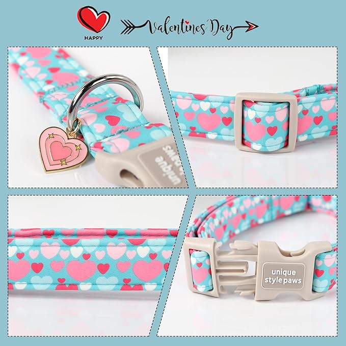 Unique style paws Valentine's Day Dog Collar Plastic Buckle Collar with Pendant Colorful Love Heart Gift Wedding Small Medium Large Boys Girls Dogs