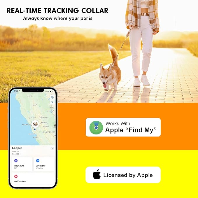 GPS Tracker for Dogs – Smart Dog Collar & Pet Tracker with Real-Time Location, No Monthly Fee, Unlimited Range (iOS Only) – Fits Small to Large Dogs(Locator Included) (Black)