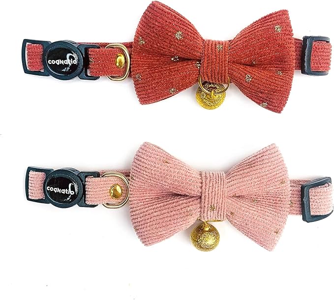 Safety Quick Release Cat Collars, Soft Kitten Collars with Detachable Bow Tie and Bell, Pack of 2, Adjustable 20-30 cm