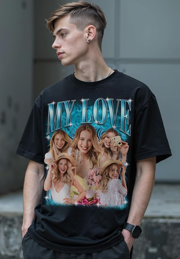 Custom Bootleg Rap Shirt with Photo Text, Vintage Custom Picture Shirt for Girlfriend, Boyfriend, Dad, Mom, Pet Lover Friend