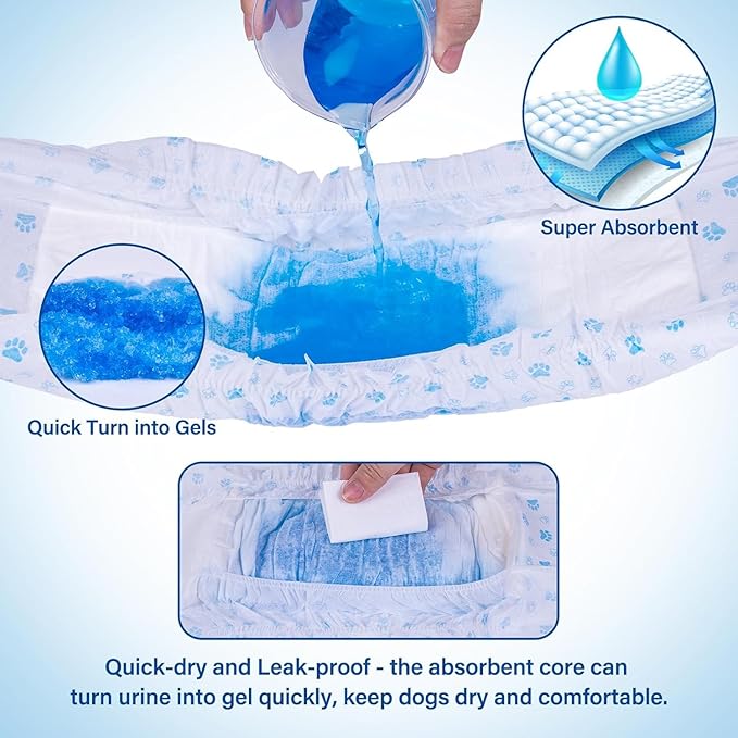 Pet Soft Disposable Male Dog Wraps - Dog Diapers for Male Dogs, Puppy Diapers 48pcs Medium