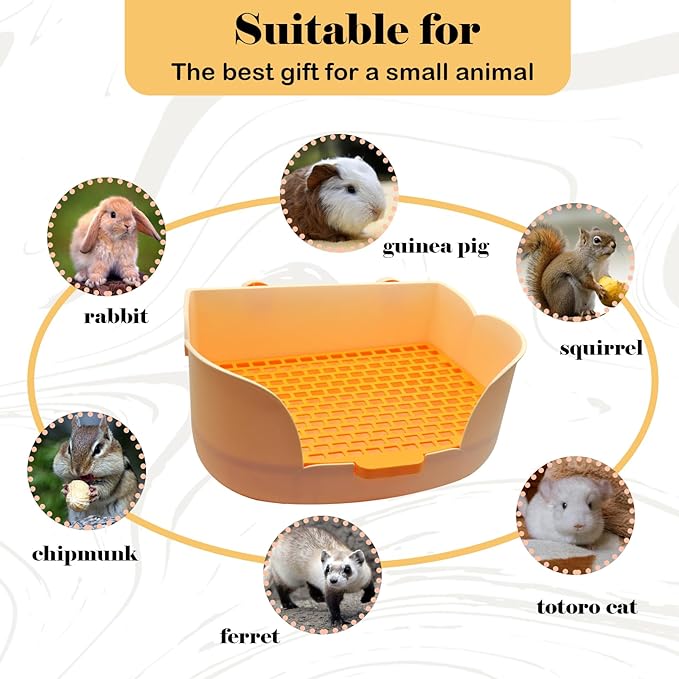 15.1"X11.0" Large Rabbit Litter Box,Plastic Square Rabbits Potty Trainer with Bigger Pan Bunny Corner Toilet Box with Small Animal Disposable Liner for Guinea Pigs Hamster Chinchilla(Orange)