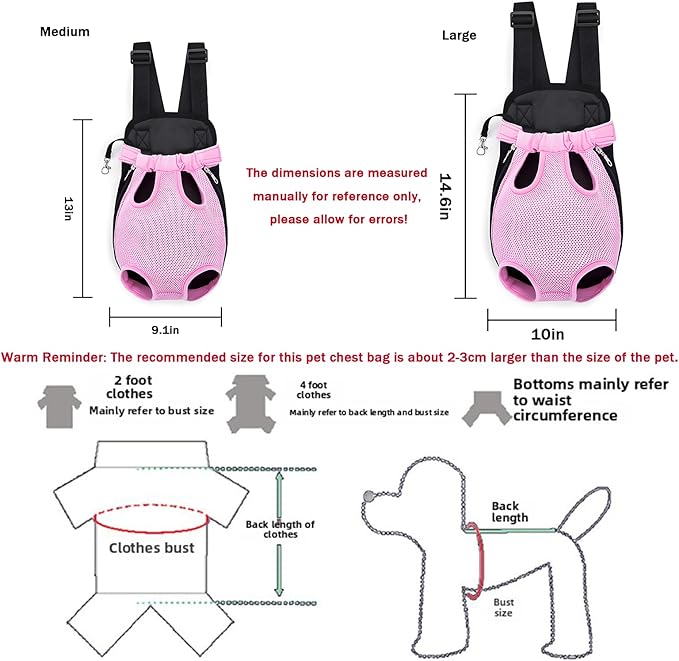 Pet Carrier Backpack, Adjustable Pet Front Carriers for Small Medium Dogs Cats 5-18 Lbs, Legs Out, Dog Cat Carrier Backpack for Hiking,Camping,Traveling,Cycling (Pink, Medium（Fit:5-10lb）)