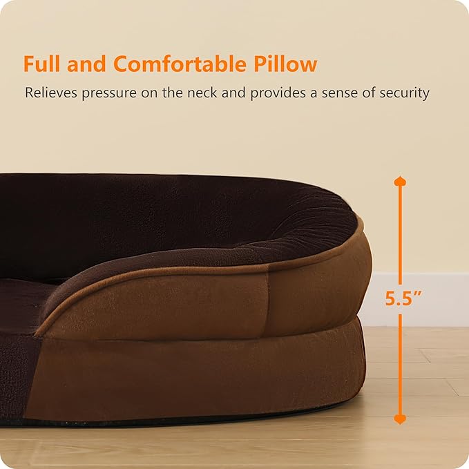 Dwanton Orthopedic Dog Bed for Medium Dogs with Gel Memory Foam, Waterproof Dog Sofa, Washable Pet Bed with Four Sided Bolster Cushion, Removable Cover & Non-Slip Bottom, 28", Brown