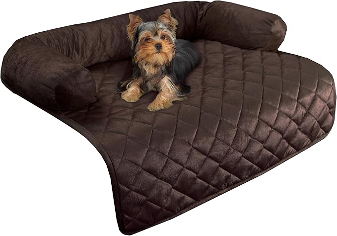 Couch Cover for Dogs - 30x30.5 Pet Furniture Protector with Memory Foam Bolster, Quilted Fabric, and Water-Resistant Base Layer by PETMAKER (Brown)
