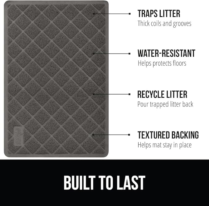 GORILLA GRIP Cat Litter Box Mat, Water Resistant, US Designed Kitty Litter Trapping Mats, Easy to Clean, Scatter Control, Less Mess and Clean Floors, Kitten Supplies for Indoor Cats, 30x20 Dark Gray