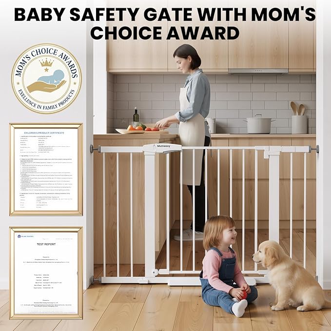 29.7-46" Extra Wide Baby Gate for Stairs, Pressure Mounted Dog Gate Indoor for Doorways, Auto Close Pet Gate with Walk Thru Door, Double Lock Child Safety Gate for Kids and Pet, No-Trip Design