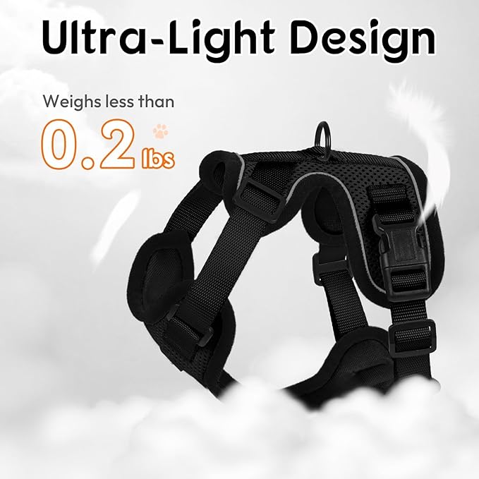 Dooradar Cat Harness and Leash Set, Escape Proof Safe Adjustable Kitten Vest Harnesses for Walking, Easy Control Soft Breathable Mesh Jacket with Reflective Strips for Cats, Black, XXS