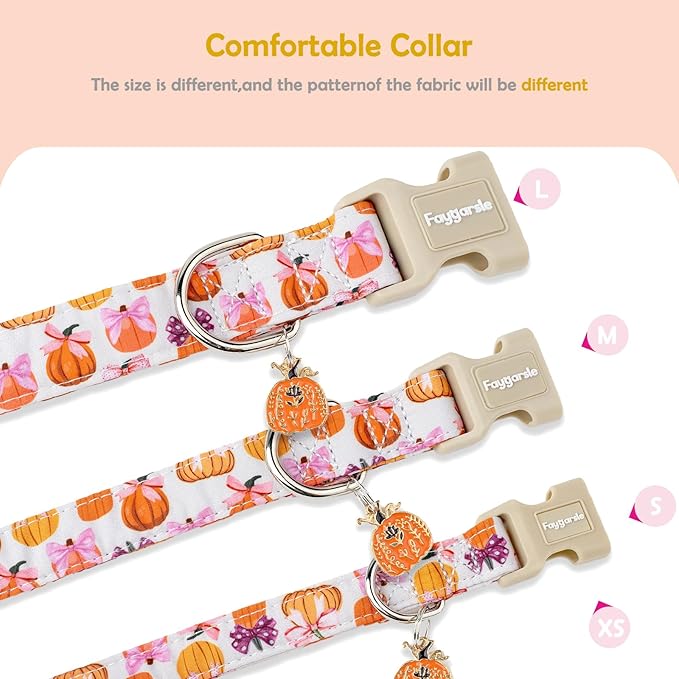 Faygarsle Fall Pumpkin Pattern Dog Collar with Charm, Adjustable Neckwear for Small Medium Large Dogs, Orange and Pink for Small Medium Large Dogs XS
