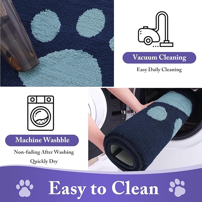 Buganda Dog Door Mat for Muddy Paws, Absorbent Dirt Trapper Non Slip Indoor Doormats, Washable Low-Profile Mat for Mud Dogs, Entryway Carpet for Inside Floor (48x30 Inches, Dark Blue)