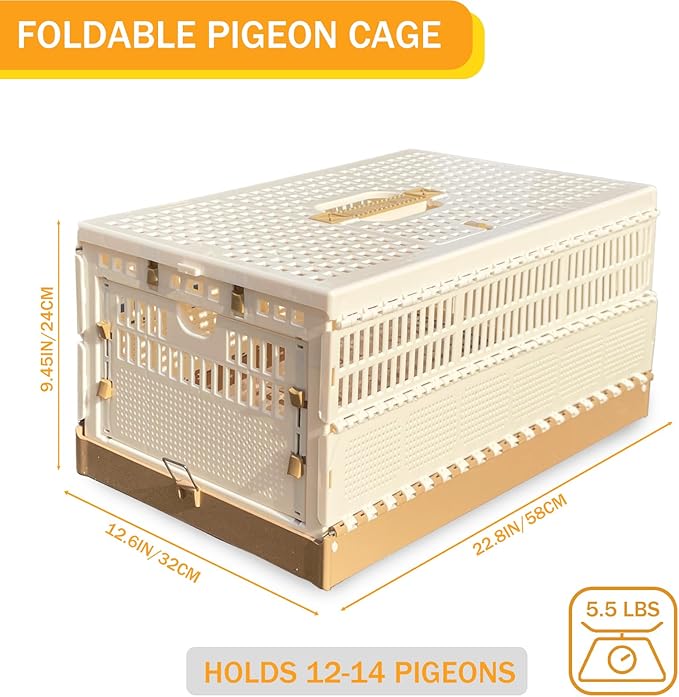 Folding Pigeon Cage Racing Pigeons Travel Cage Pairing Cage Plastic Three Doors Nest Box for Training and Release, Competition(L)