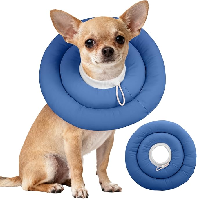 IDOMIK Dog Recovery Collar, Waterproof Soft Dog Cone After Surgery, Comfy Protective Elizabethan Collar Alternative for Dogs Cats, Adjustable Pet Neck Donut Cone Anti-Licking Biting Wounds,Navy,S