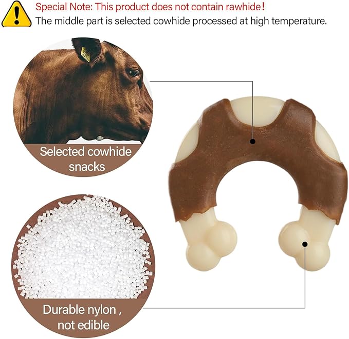 Durable Nylon Dog Toys, 2 Pack Tough Chew Toys for Aggressive Chewers, Beef-Flavored Hoof-Shaped Dog Chew Bones for Large/Medium Breed Dogs, Teeth Cleaning and Anxiety Relief