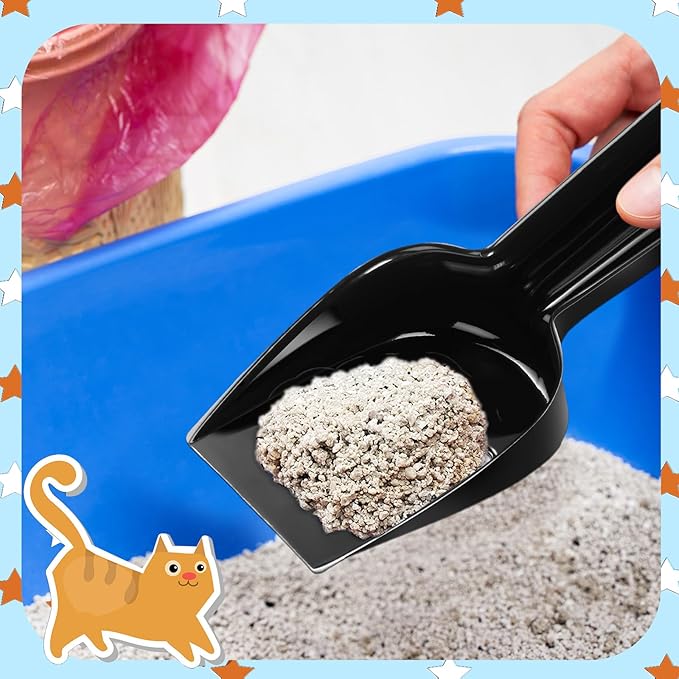 Bokon 6 Pack Disposable Cat Litter Scoop with Wide Slats Plastic Travel Kitty Poop Scooper for Cat Rescue Center Temporary Use When Traveling with Pets(Black)