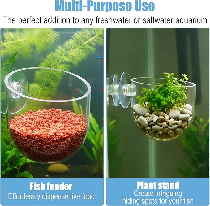 3 Pack Aquarium Plant Holder Clear Fish Tank Plant Holder Fishes Tanks Plants Pot Acrylic Aquarium Planter Cup with Suction Cups for Home Aquariums Aquascape Decor, Red Worm Fish Shrimp Feeder