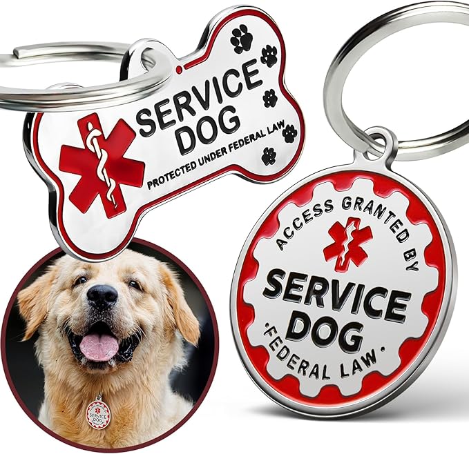 Engraved Personalized Service Dog Tag - Stainless Steel Custom ID Tags for Service Dogs - Essential Therapy Pet Name Badge for Collars, Vests, Harnesses - for Most Breeds, Small to Large