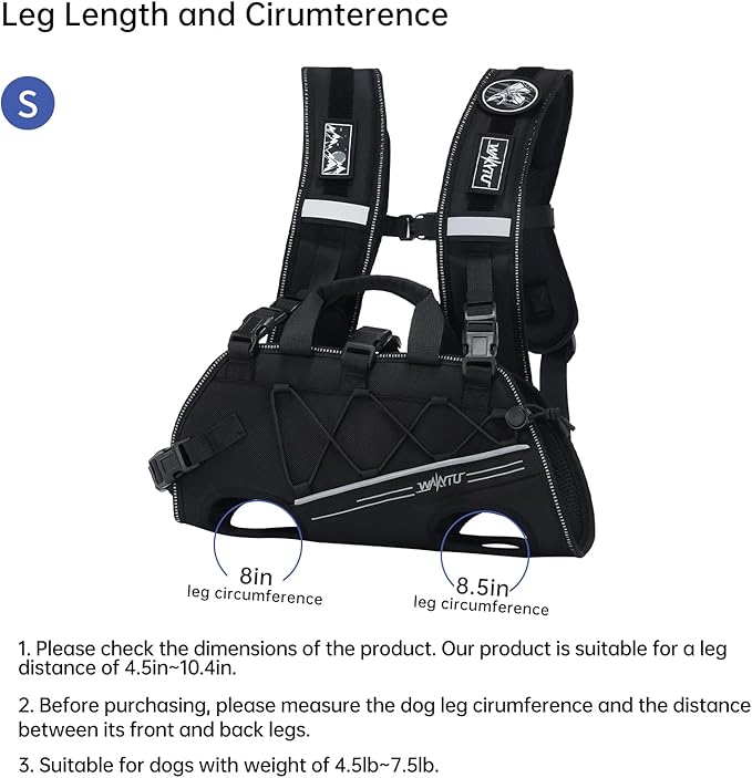 Dog Lift Harness for Small Dogs,Dog Backpack Carrier,Adjustable Padded Breathable Straps for Dogs, Disabled, Joint Injuries, Arthritis,S(4.5-7.5LBS)