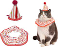 Cat Dog Birthday Bandana Scarf and Party Hat Cute Polka dot and Stripe Bib Scarf and Birthday Hat Cat Puppy Birthday Party Decorations Set