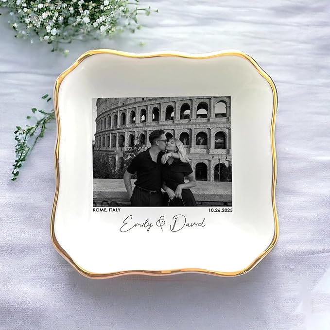 Custom Couple Portrait Polaroid Photo Ring Dish, Personalized Picture Jewelry Holder, Engagement Ring Dish, Wedding Trinket Tray Keepsake Valentines Gift for Her Him Wife Husband