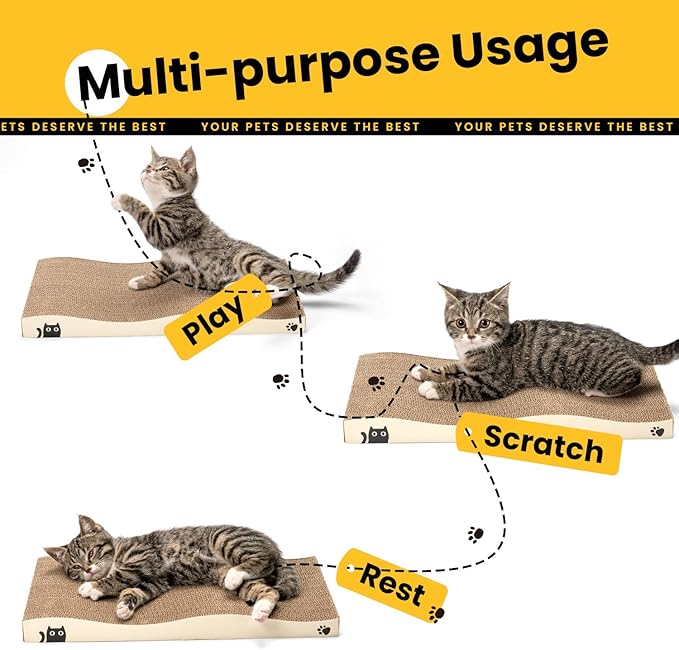 Cat Scratcher, Durable Scratch Pad, Corrugated Cardboard Scratching Board for Indoor Cats, Heavy Duty, Double-Sided Usability, Recyclable, with Catnip，2 Packs