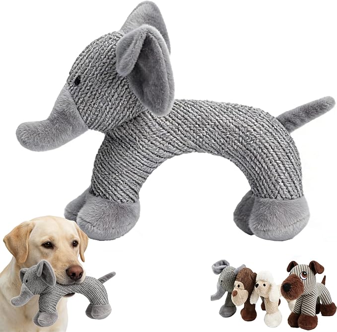 Linen Safari Companions, Squeaky Dog Chew Animals, with Durable Linen Material, Durable and Resistant to Chewing, for Relieve Dog's Boredom (Elephant)