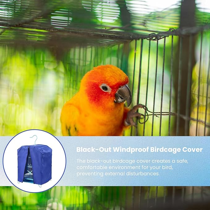 Bird Cage Cover for Night, Bird Cage Cover Shield, Black-Out Birdcage Cover, Good Night Windproof Light-Proof Cage Accessories for Parakeets Lovebirds Parrot (Only Covers, Blue)