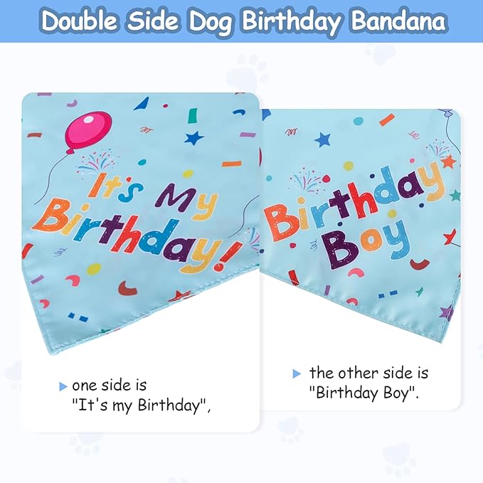 Dog Birthday Bandana Set, Dog Birthday Party Supplies, Puppy Boy Girl Birthday Party Hat with Numbers for X-Small, Small and Meidum Puppy (Blue)