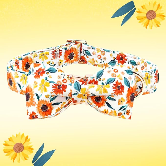 Lionheart glory Dog Collar Bow Collar Floral Dog Collar with Bow Tie Spring Summer Cute Collar Dog Boy or Girl Dog Collars Soft Durable Adjustable Dog Collars for Small Dogs