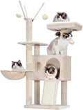 Hey-brother Cat Tree Tower, Scratching Posts with Removable Toys, Cozy Condo, Platform, Hammock, Sisal Scratch Board and Ball for Indoor Kittens, 41.3 Inches, Beige MPJ008SM
