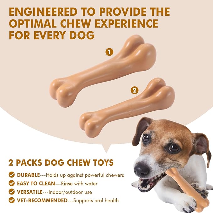 2 Pack Durable Dog Chew Toys for Aggressive Chewers-Puppy Teething Toys, Long-Lasting Dog Bones for Medium & Large Breeds-Indestructible Chew Toys for Dogs to Keep Them Busy & Support Dental Health