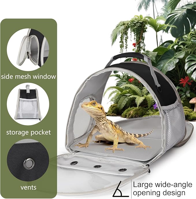 Bearded Dragon Travel Carrier,Lizards Carrier, Small Animal Travel Carrier for Sugar Glider Hedgehog Rat Parrot Bird Guinea Pig, Portable Guinea Pig Travel Bag for 2