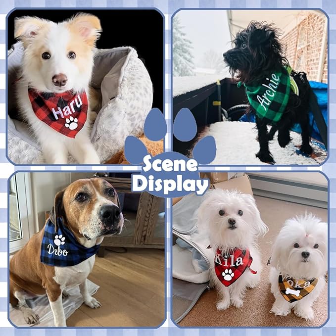 Personalized Dog Bandana Embroidered Name Custom Neckwear Dog Scarf Triangle Bibs Kerchief Pet Costume Accessories for Small Medium Large Dogs Cats Pets Birthday Gift