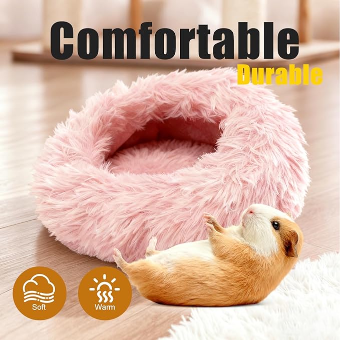Guinea Pigs Bed Small Animal Bedding Donut-Shaped Burrowing Pet Bed Soft and Warm Hideaway with Spandex and Fleece Bottoms Cozy Carrier, Cage Accessories