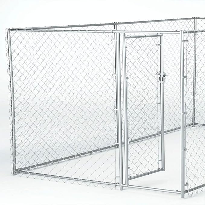 Lucky Dog 10' x 10' x 6' Heavy Duty Outdoor Welded Galvanized Steel Chain Link Dog Kennel Enclosure with 2 Configurations and Latching Door, Silver