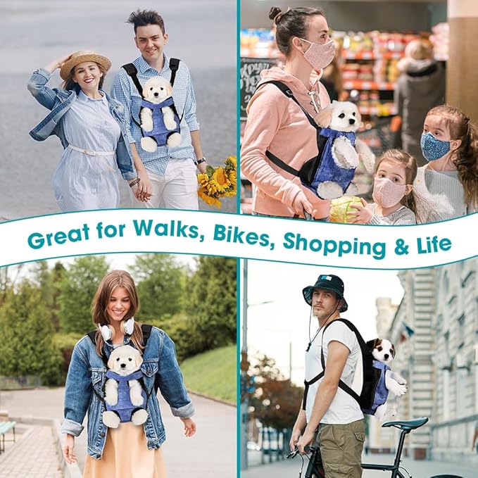 Dog Backpack Carrier, Front Pocket for Essentials, Legs Out Carrying Sling Travel Bag for Small Medium Dogs 4-7 Lbs, Soft Wearable Puppy Chest Carry Backpacks for Walking/Hiking/Camping/Traveling