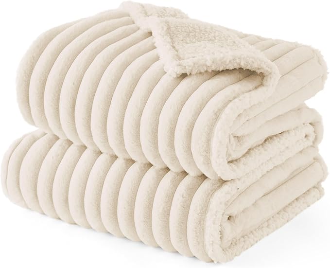 Bedsure ComfyFleece™ Waterproof Dog Blankets for Small Dogs - Soft Puppy Cat Blanket Corduroy Fleece Washable, Cozy Calming Reversible Furniture Protection for Pet Kitten Doggy,25"x35", Cream