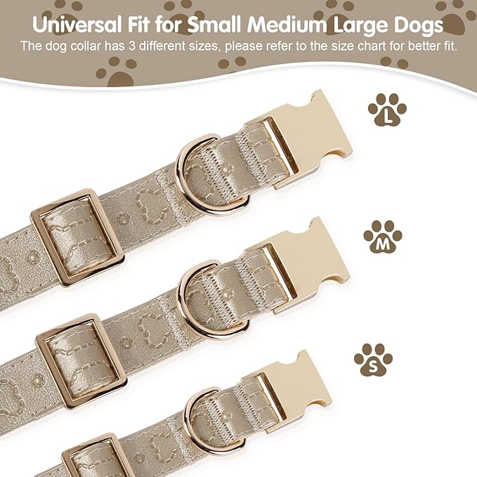 TDTOK Stylish Leather Dog Collar, Comfortable Soft PU Leather Dog Collars for Large Medium Small Dogs with Quick Release Metal Buckle, Adjustable Pet Collar with Cute Bone Pattern Design
